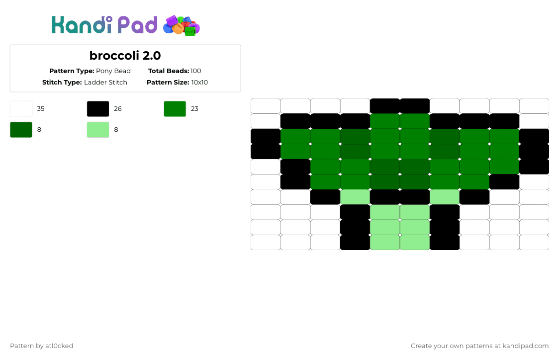 broccoli 2.0 - Pony Bead Pattern by atl0cked on Kandi Pad - green