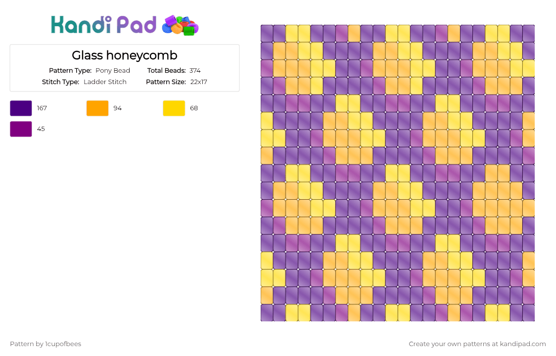 Glass honeycomb - Pony Bead Pattern by 1cupofbees on Kandi Pad - cotdstainedglass, orange, purple