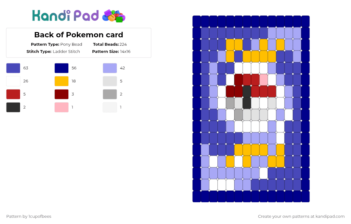 Back of Pokemon card - Pony Bead Pattern by 1cupofbees on Kandi Pad - pink,purple,cotdtradingcards,gaming