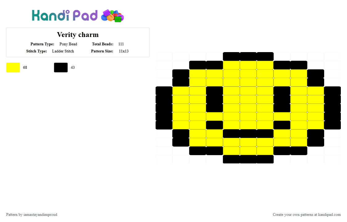 Verity charm - Pony Bead Pattern by iamastayandimproud on Kandi Pad - black, yellow
