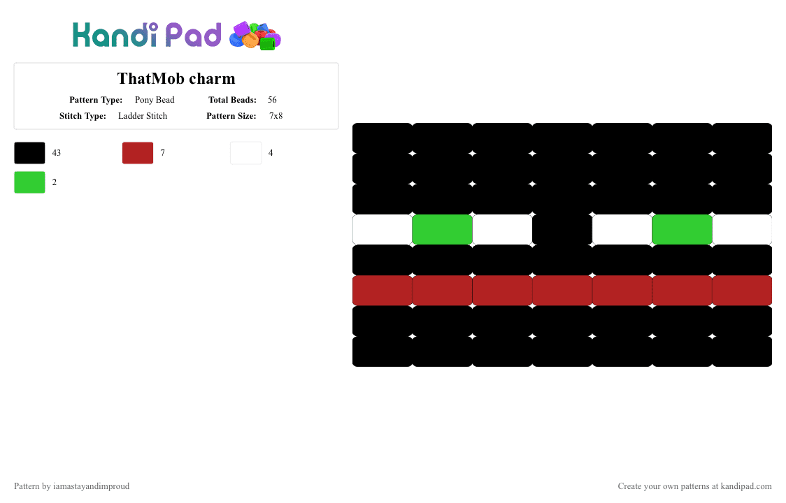 ThatMob charm - Pony Bead Pattern by iamastayandimproud on Kandi Pad - black, red