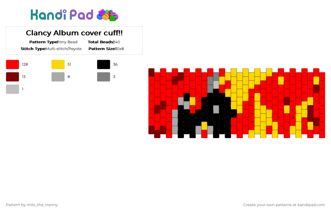 Clancy Album cover cuff!! - Pony Bead Pattern by milo_the_tranny on Kandi Pad - clancy, red, twentyonepilots, yellow