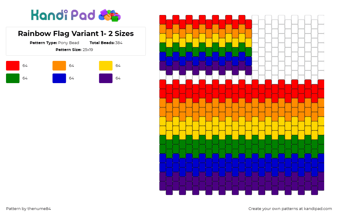 Rainbow Flag Variant 1- 2 Sizes - Pony Bead Pattern by thenume84 on Kandi Pad - rainbow,flag,unity,spectrum,diversity,pride,solidarity,colorful,stripes