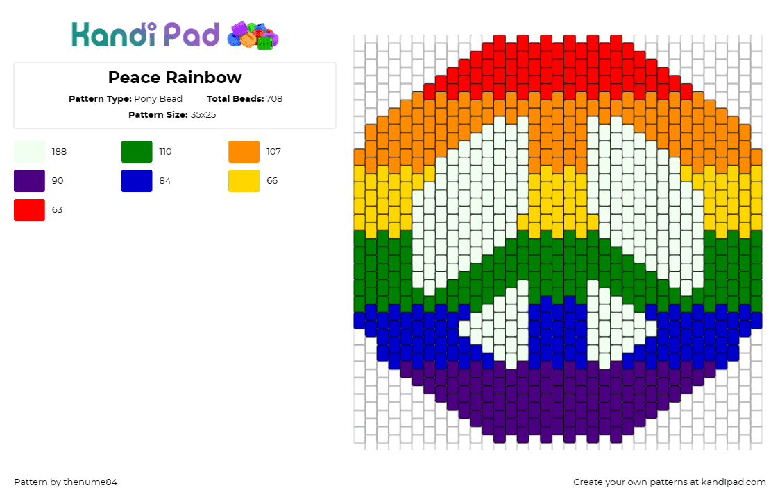 Peace Rainbow - Pony Bead Pattern by thenume84 on Kandi Pad - peace,rainbow,symbol,unity,joy,happiness,harmony,multicolored