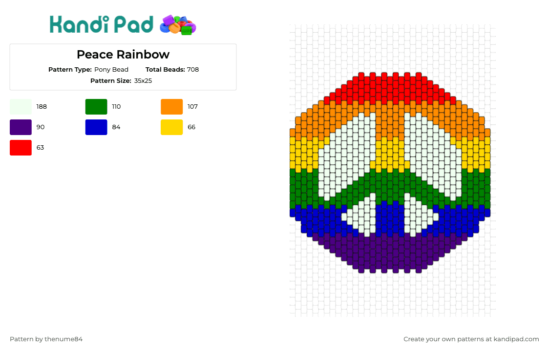 Peace Rainbow - Pony Bead Pattern by thenume84 on Kandi Pad - peace,rainbow,symbol,unity,joy,happiness,harmony,multicolored