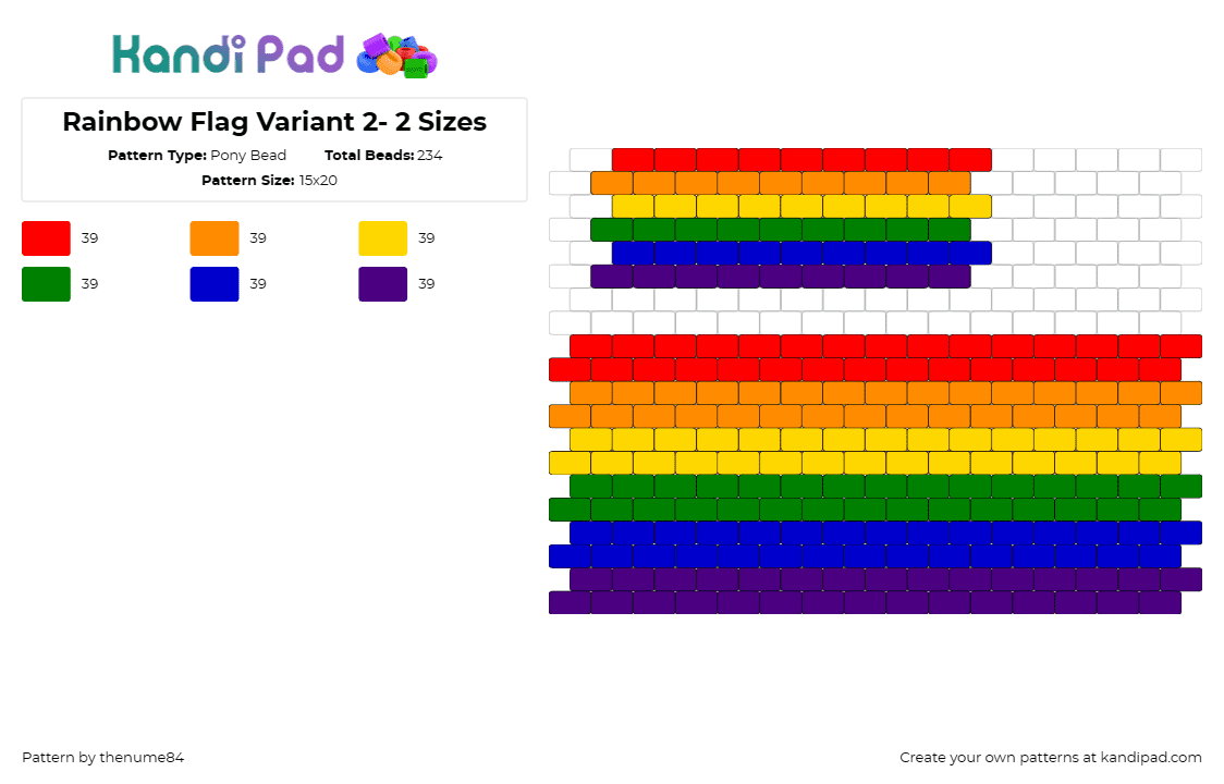 Rainbow Flag Variant 2- 2 Sizes - Pony Bead Pattern by thenume84 on Kandi Pad - rainbow,flag,diversity,pride,inclusivity,celebration,vibrant,bright,joy,stripes