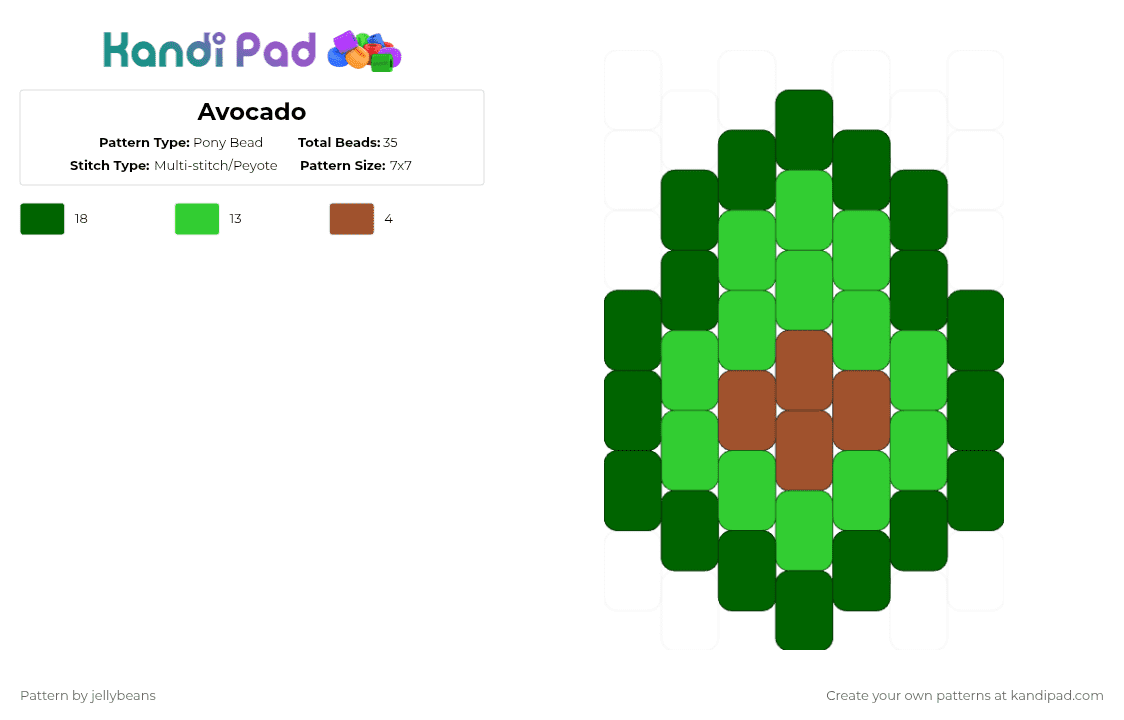 Avocado - Pony Bead Pattern by jellybeans on Kandi Pad - green,avocado,brown,fuit,vegetable