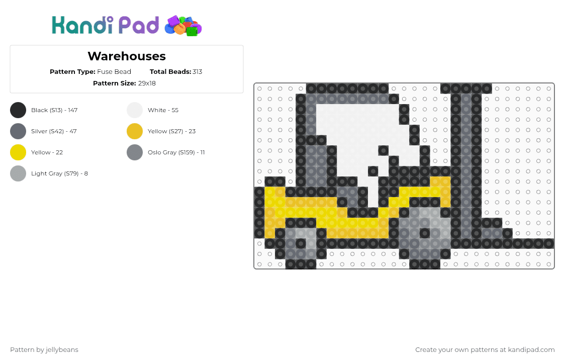 Warehouses - Fuse Bead Pattern by jellybeans on Kandi Pad - yellow,gray,cotdwarehouses,cotd,forklift,warehouse,grey,black,small