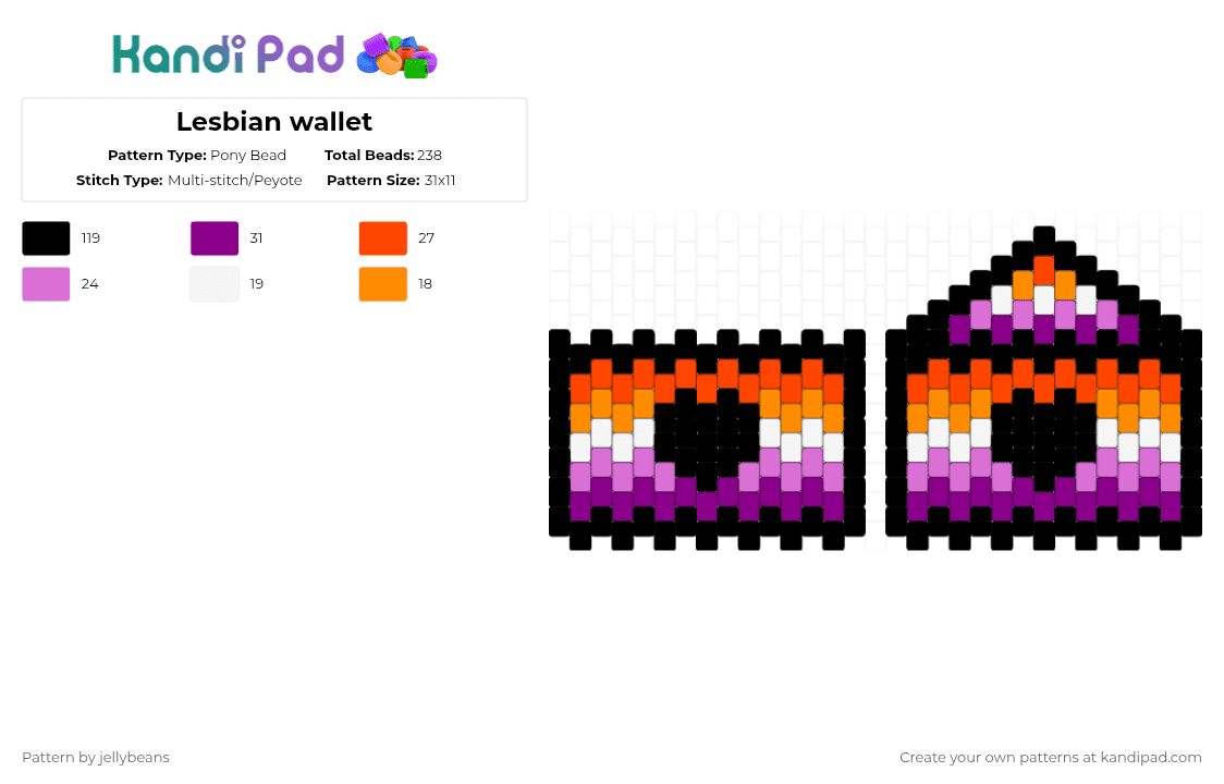 Lesbian wallet - Pony Bead Pattern by jellybeans on Kandi Pad - black,pink,rainbow,pride,lesbian,gay,lgbtq,wallet,heart,love