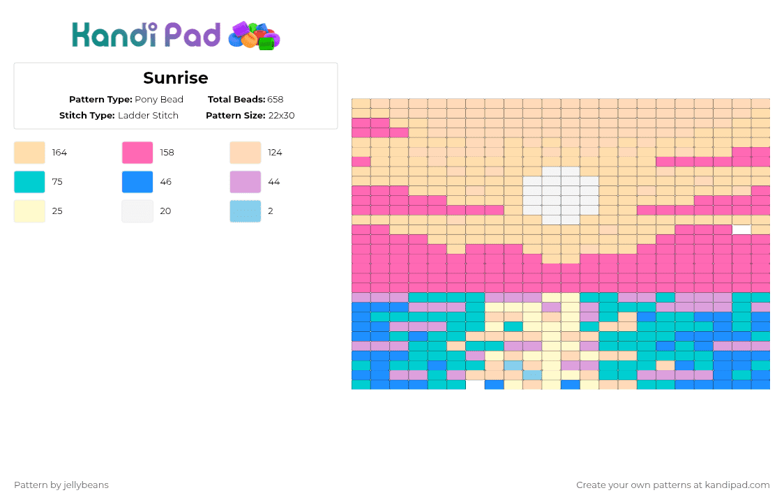 Sunrise - Pony Bead Pattern by jellybeans on Kandi Pad - pink,beige,cotdsunrises,sunrise,light pink,sun,blue,yellow,cloud