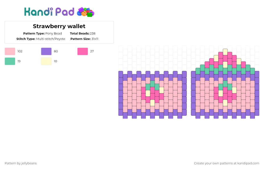 Strawberry wallet - Pony Bead Pattern by jellybeans on Kandi Pad - pink,purple