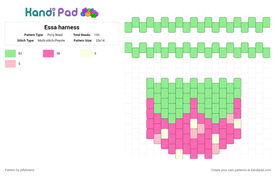 Essa harness - Pony Bead Pattern by jellybeans on Kandi Pad - pink, teal