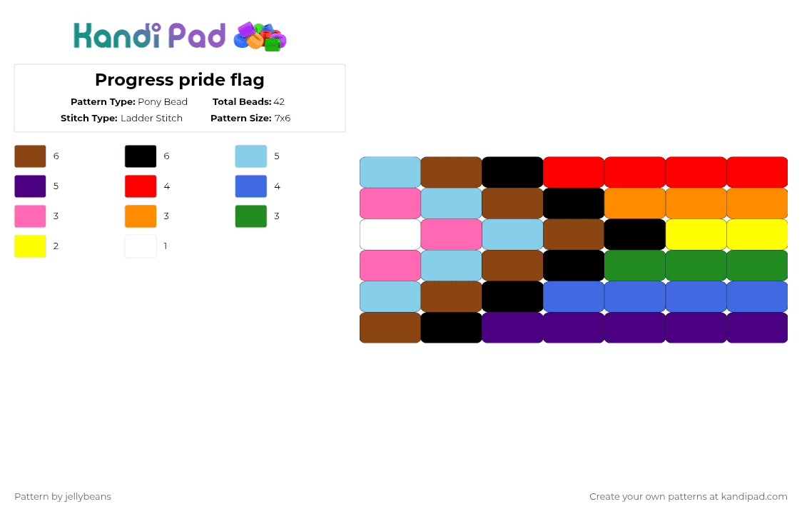 Progress pride flag - Pony Bead Pattern by jellybeans on Kandi Pad - light blue,red,blue,purple