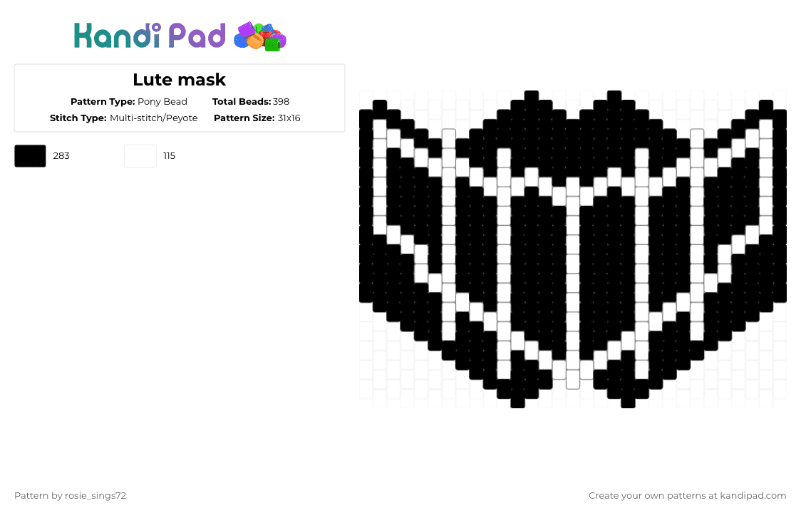 Lute mask - Pony Bead Pattern by rosie_sings72 on Kandi Pad - black,white,hazbin hotel
