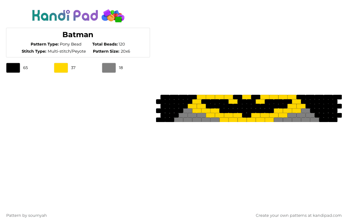 Batman - Pony Bead Pattern by sournyah on Kandi Pad - yellow,gray,dc,bruce wayne,batman