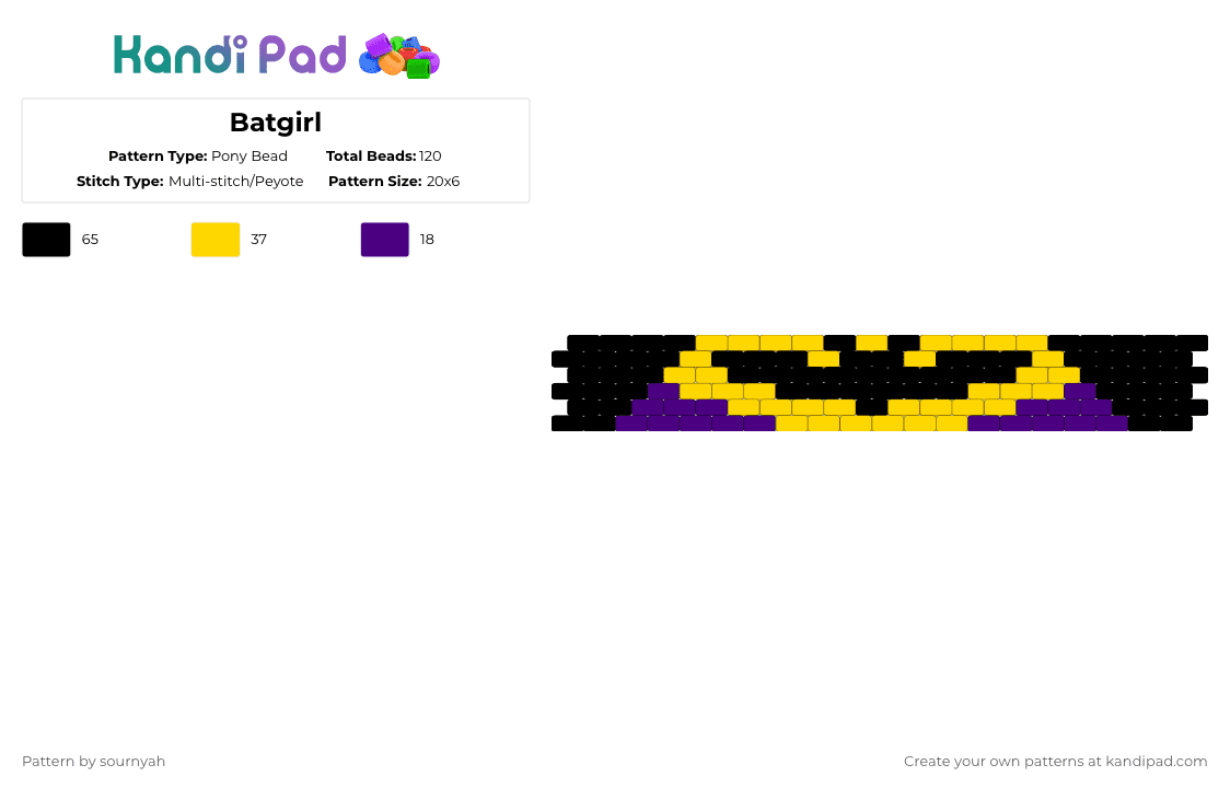 Batgirl - Pony Bead Pattern by sournyah on Kandi Pad - yellow,purple,dc,barbara gordon,batgirl