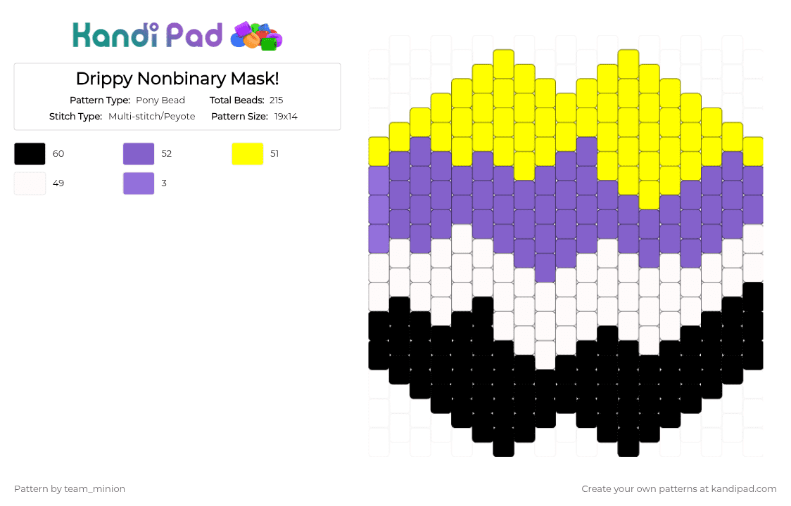 Drippy Nonbinary Mask! - Pony Bead Pattern by team_minion on Kandi Pad - yellow,purple