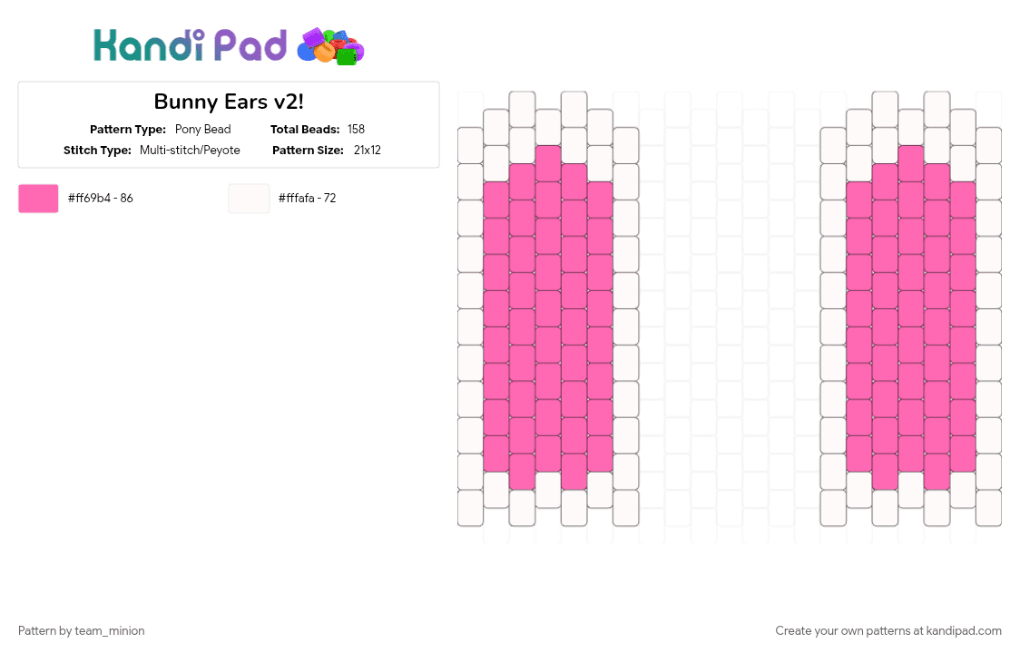 Bunny Ears v2! - Pony Bead Pattern by team_minion on Kandi Pad - pink, white