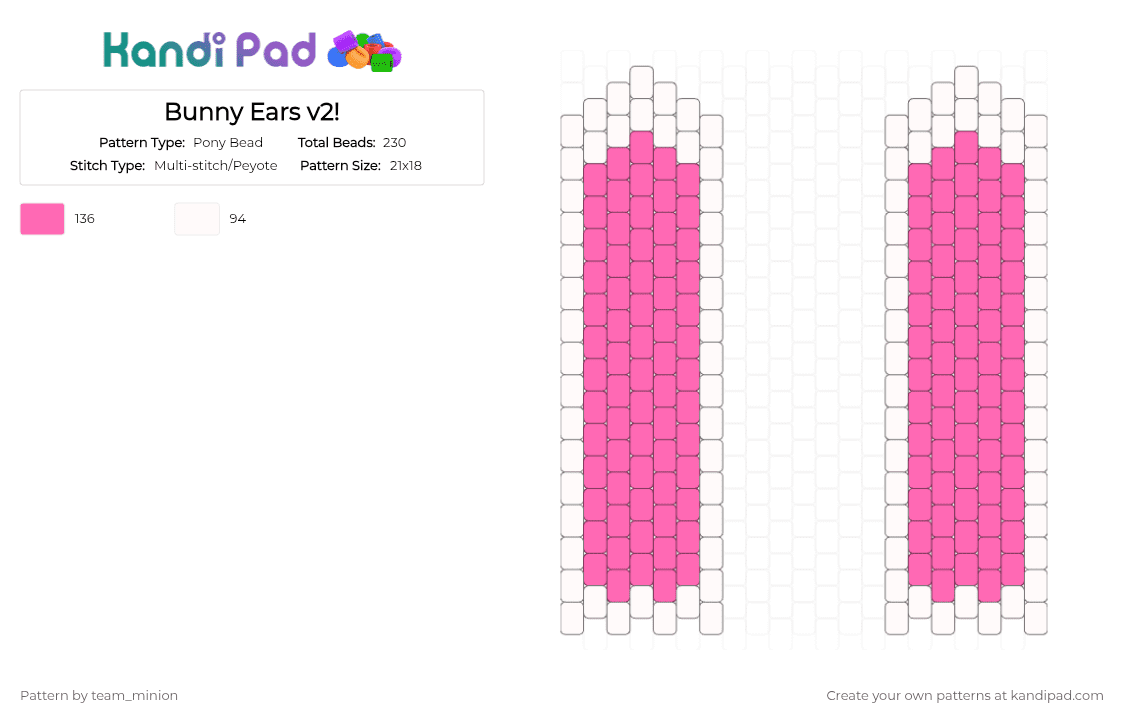 Bunny Ears v2! - Pony Bead Pattern by team_minion on Kandi Pad - pink,white