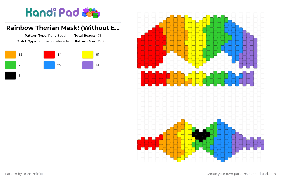 Rainbow Therian Mask! (Without Ears) - Pony Bead Pattern by team_minion on Kandi Pad - orange,green,colorful