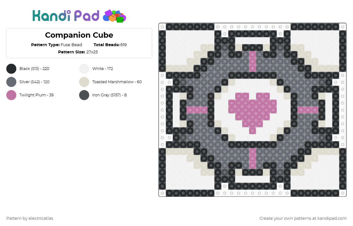 Companion Cube - Fuse Bead Pattern by electricatlas on Kandi Pad - beige,gray,portal,portal 2