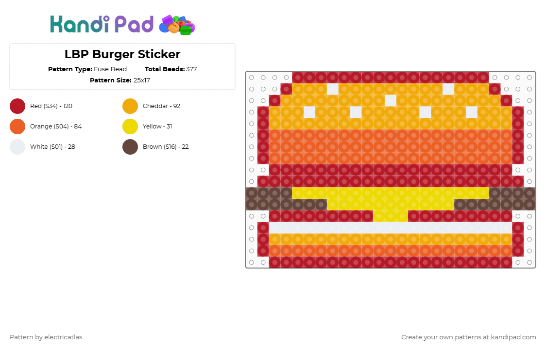 LBP Burger Sticker - Fuse Bead Pattern by electricatlas on Kandi Pad - red,orange,lbp,littlebigplanet,sticker