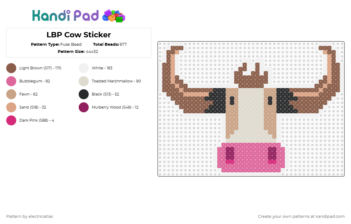 LBP Cow Sticker - Fuse Bead Pattern by electricatlas on Kandi Pad - tan,beige,lbp,littlebigplanet,sticker,cow