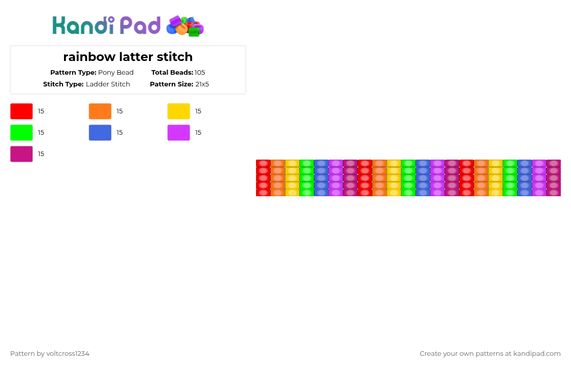 Glow in the dark rainbow latter stitch - Pony Bead Pattern by voltcross1234 on Kandi Pad - orange,green,purple,colorful