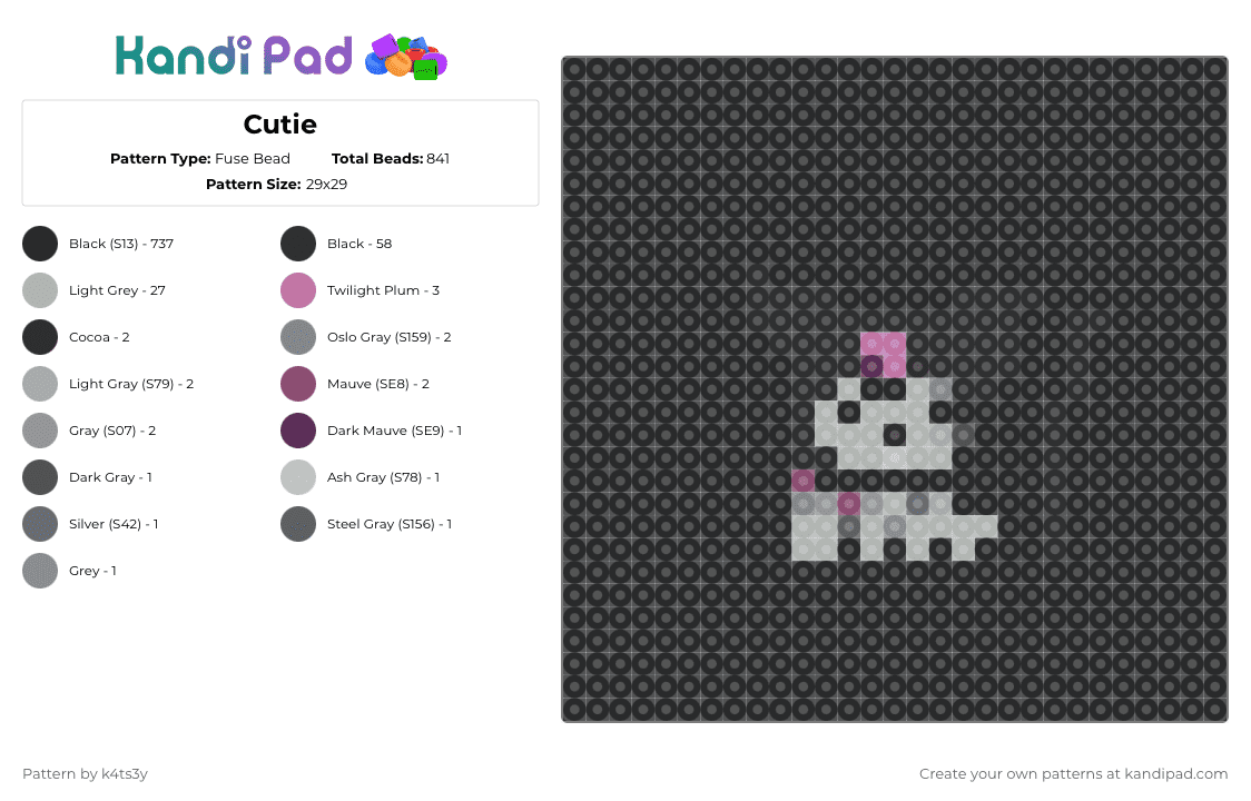 Cutie - Fuse Bead Pattern by k4ts3y on Kandi Pad - black,beige