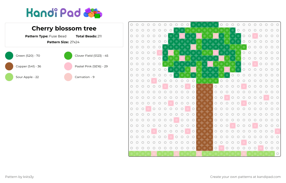 Cherry blossom tree - Fuse Bead Pattern by k4ts3y on Kandi Pad - green
