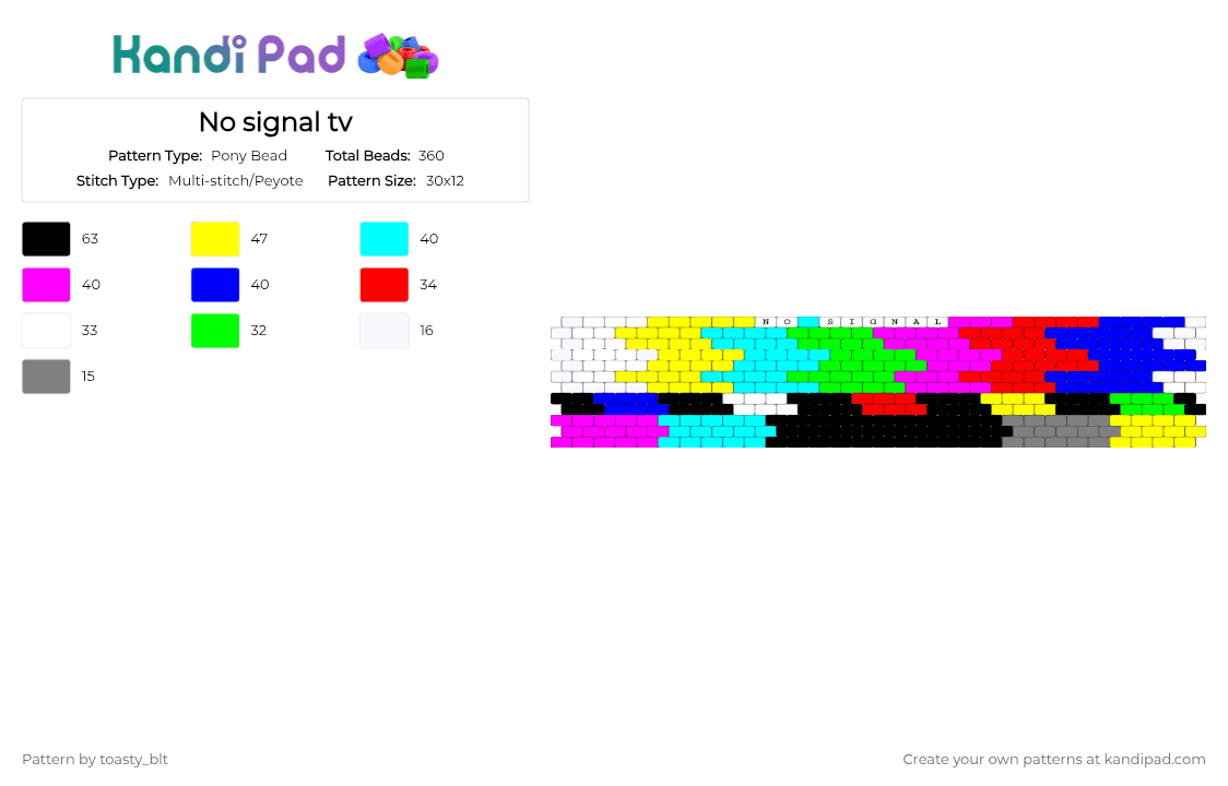 No signal tv - Pony Bead Pattern by toasty_blt on Kandi Pad - light blue,red,green,colorful,tv,color bar,no signal,signal,television,error,glitch,broken