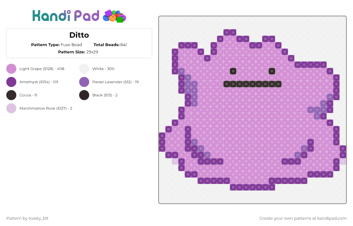 Ditto - Fuse Bead Pattern by toasty_blt on Kandi Pad - pink,ditto,pokemon,purple,blob