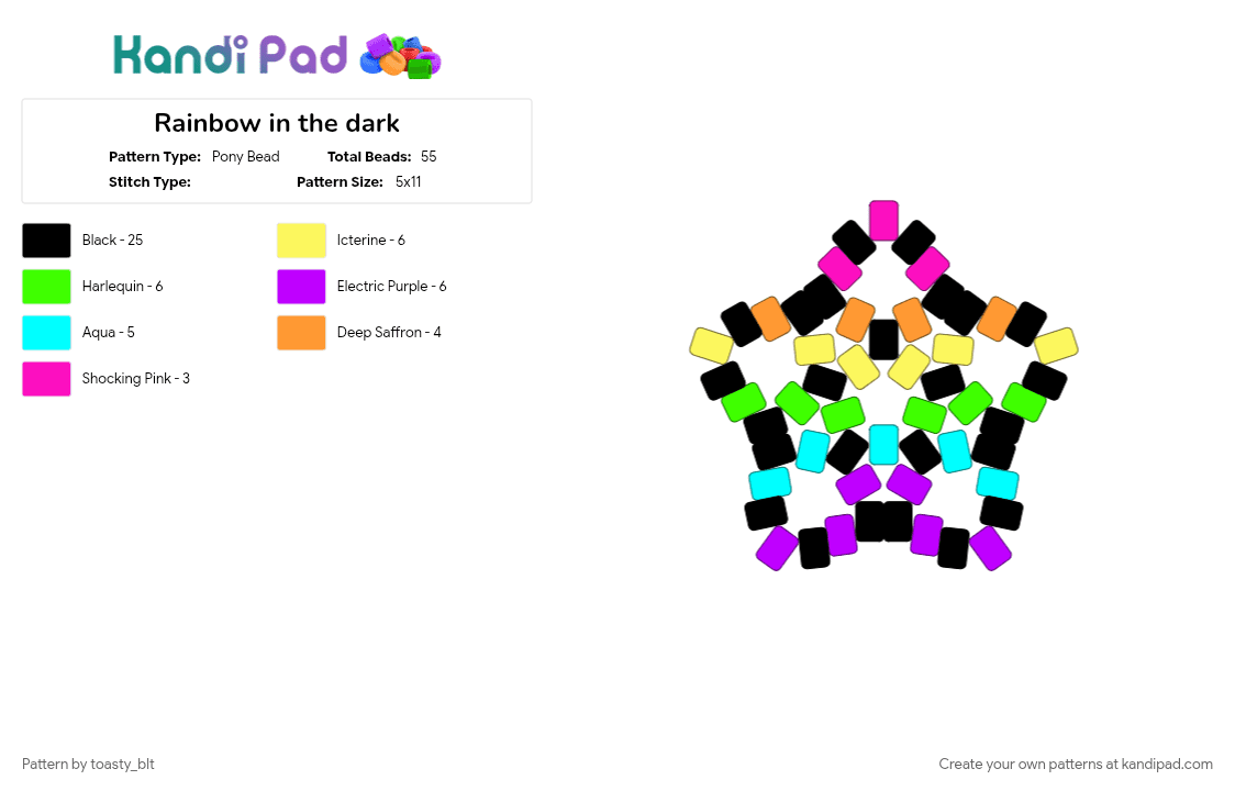 Rainbow in the dark - Pony Bead Pattern by toasty_blt on Kandi Pad - black, colorful, dark, neon, purple, rainbow, scene, star, yellow
