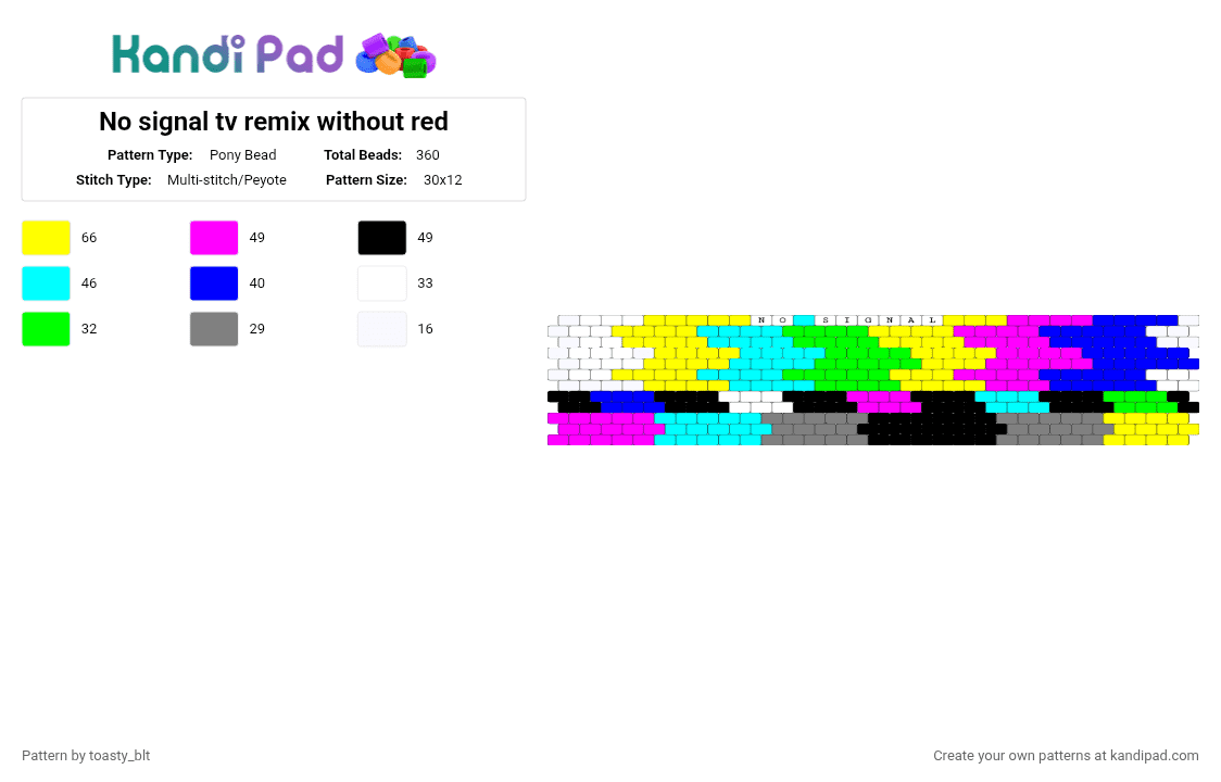 No signal tv remix without red - Pony Bead Pattern by toasty_blt on Kandi Pad - yellow,light blue,pink,purple,tv,color bar,no signal,signal,television,error,glitch,broken