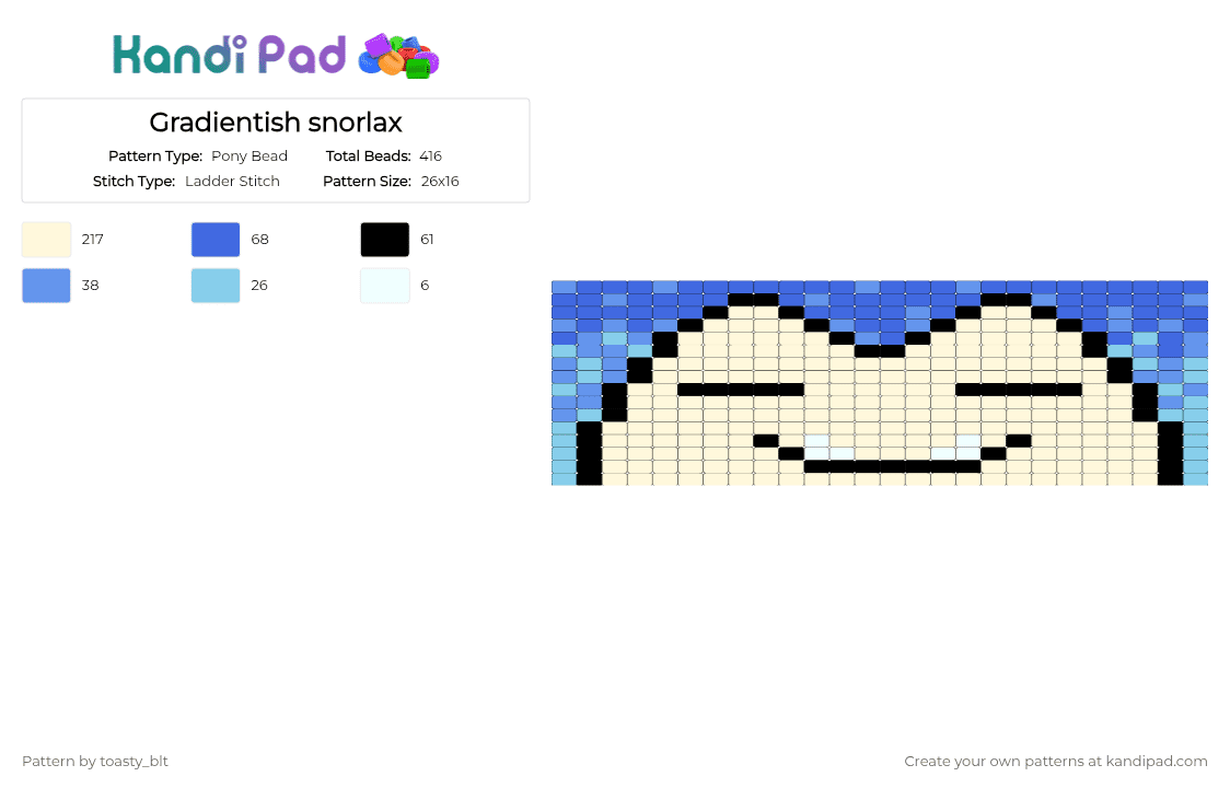 Gradientish snorlax - Pony Bead Pattern by toasty_blt on Kandi Pad - white,blue,light blue,snorlax,gradient,fade,faded,pokemon,cuff,pocket monsters
