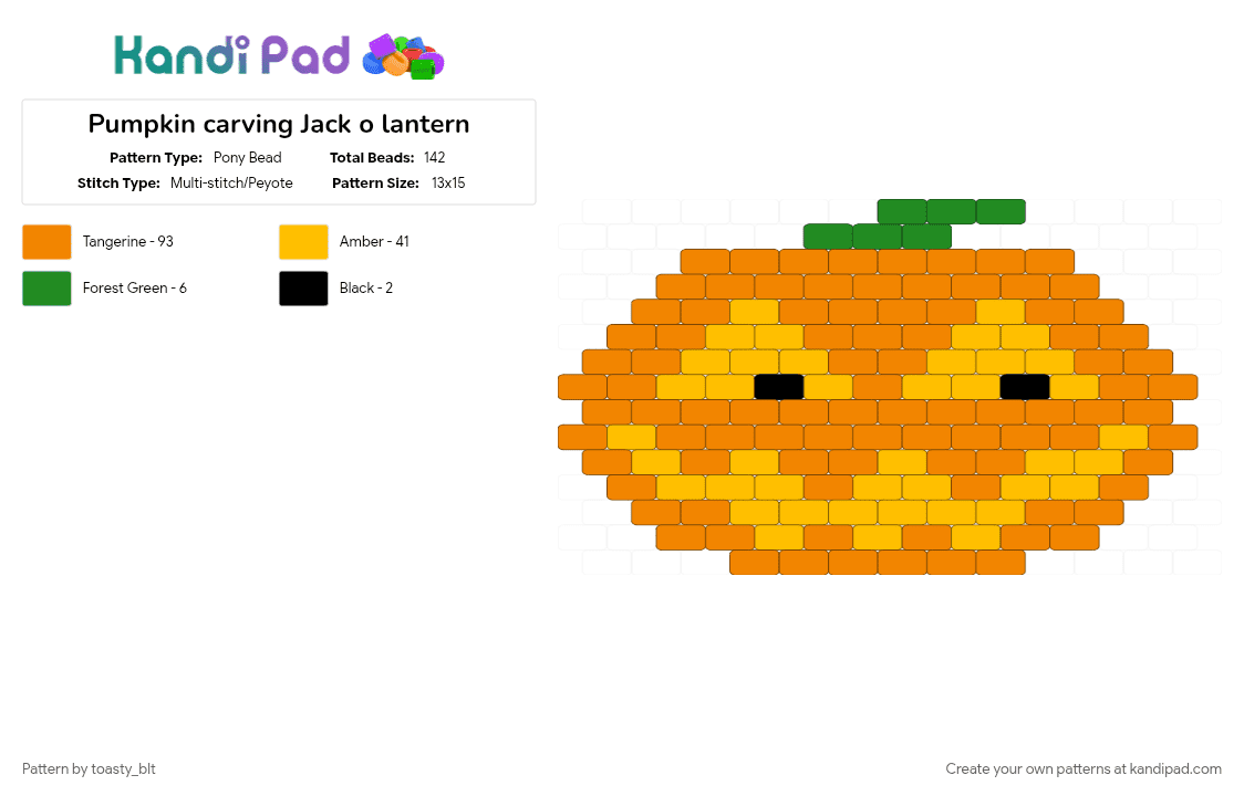Pumpkin carving Jack o lantern - Pony Bead Pattern by toasty_blt on Kandi Pad - halloween, jackolantern, lite, orange, pumpkin
