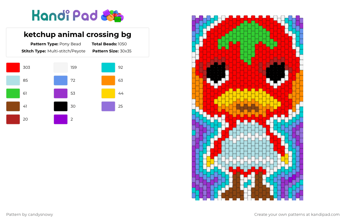 ketchup animal crossing bg - Pony Bead Pattern by candysnowy on Kandi Pad - light blue,red