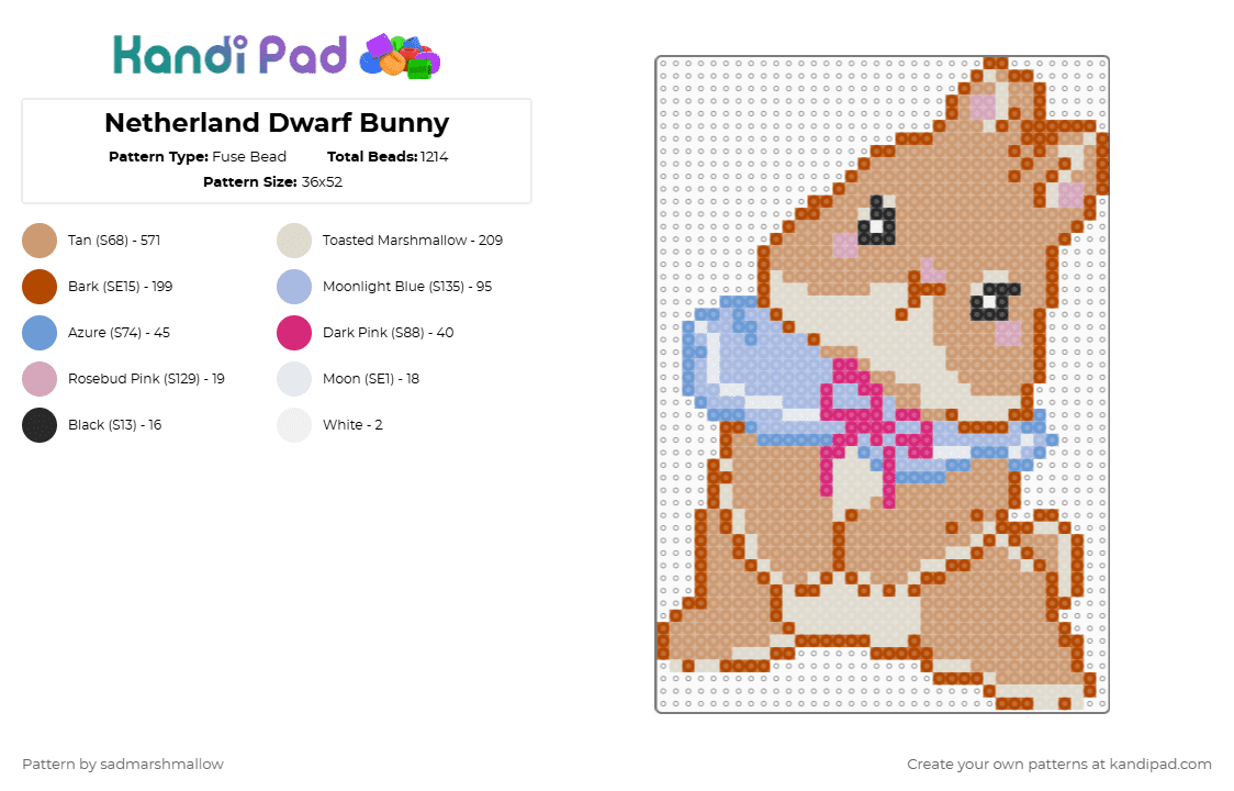 Netherland Dwarf Bunny - Fuse Bead Pattern by sadmarshmallow on Kandi Pad - beige