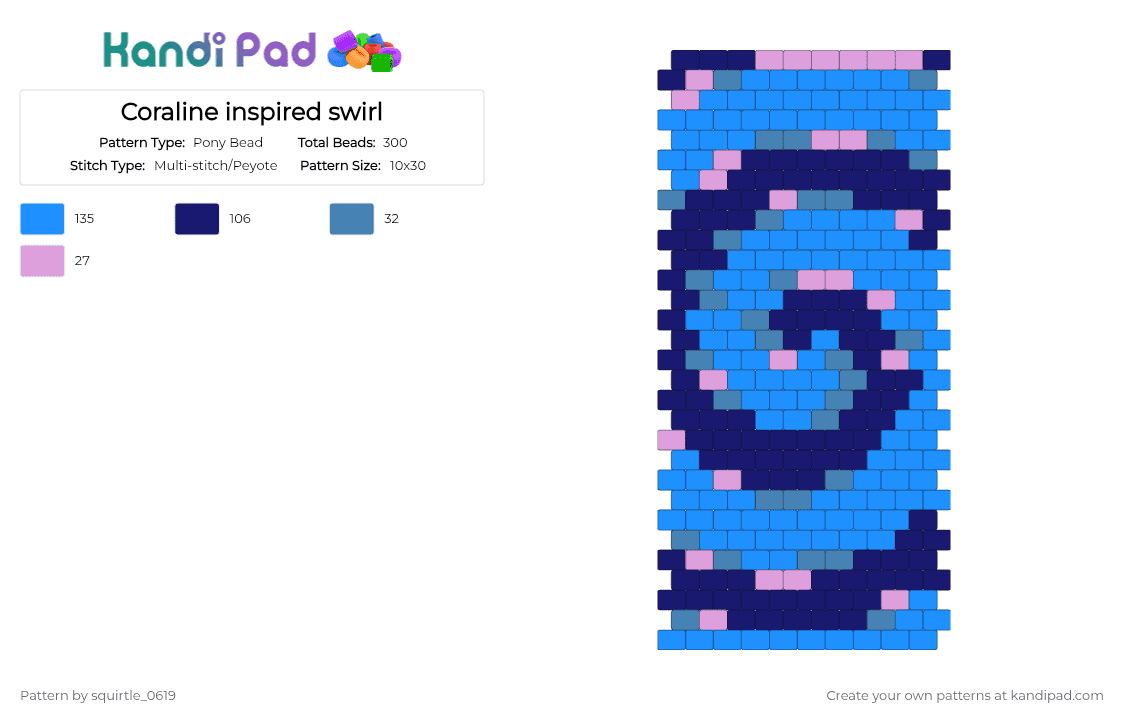 Coraline inspired swirl - Pony Bead Pattern by squirtle_0619 on Kandi Pad - light blue, purple