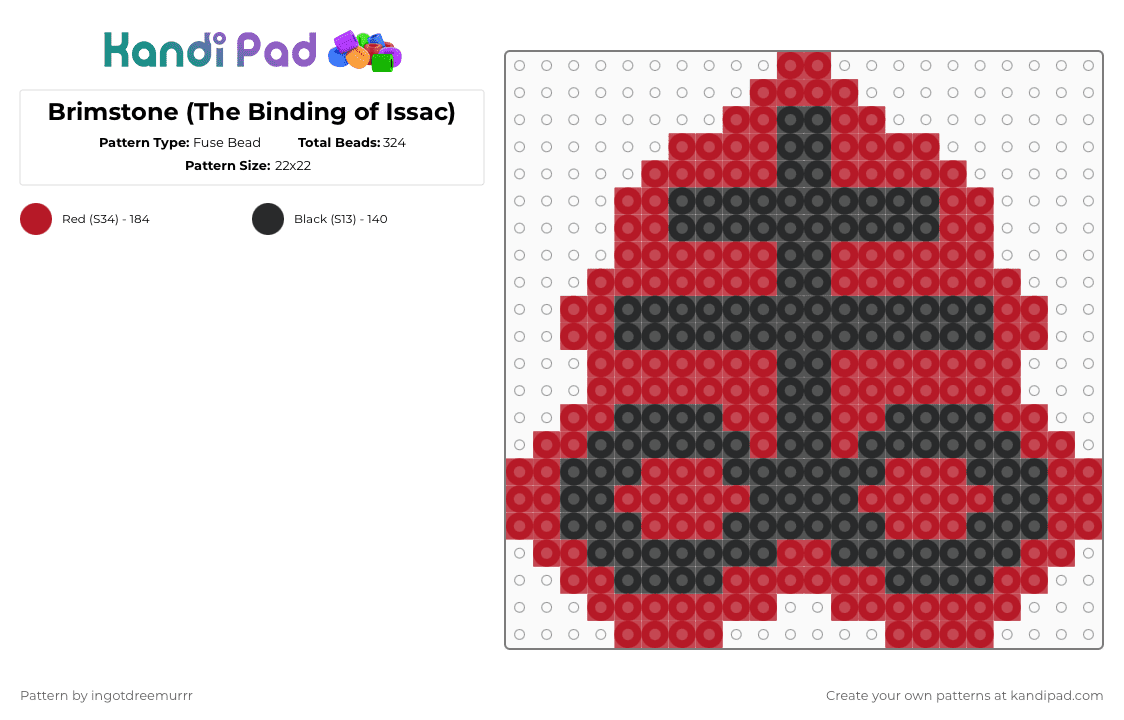 Brimstone (The Binding of Issac) - Fuse Bead Pattern by ingotdreemurrr on Kandi Pad - black,red,thebindingofissac,tboi,game,item,brimstone