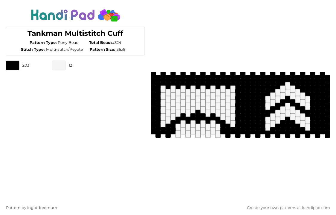 Captain Tankman Multistitch Cuff - Pony Bead Pattern by ingotdreemurrr on Kandi Pad - black,white,tankman,tankmen,fnf,fridaynightfunkin,captain,newgrounds