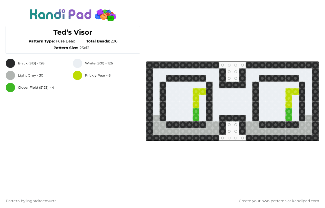 Ted’s Visor (Tankman) - Fuse Bead Pattern by ingotdreemurrr on Kandi Pad - white,beige,green,tankmen,tankman,newgrounds,perler,visor,ted