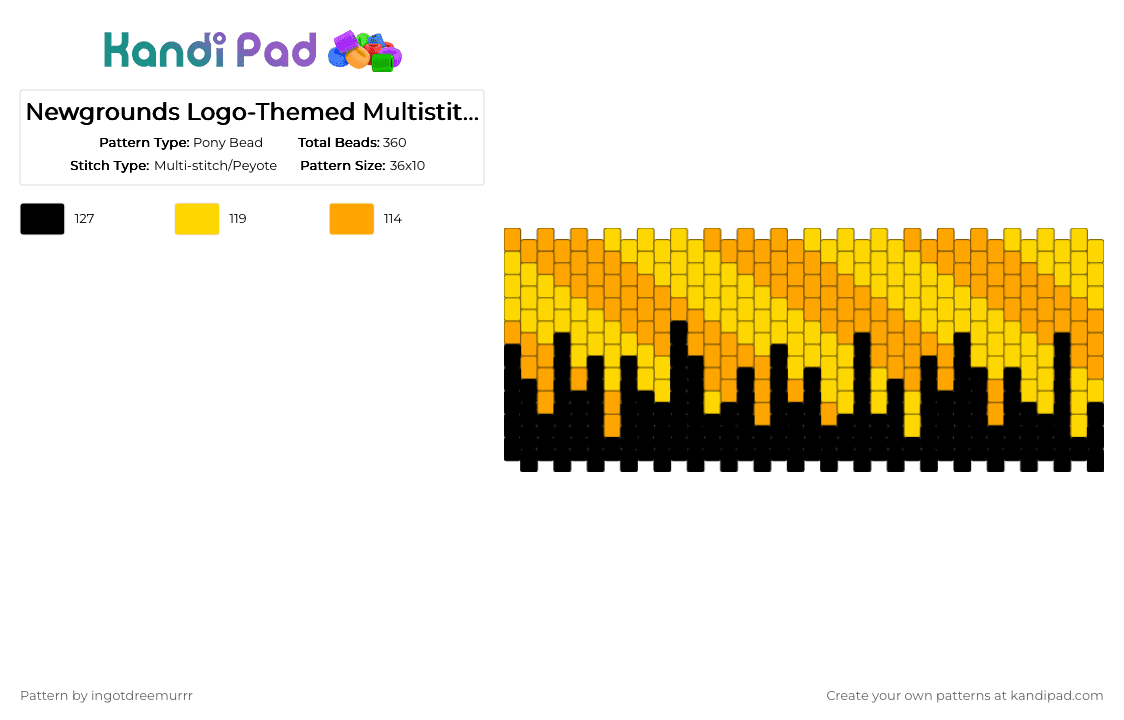 Newgrounds Logo-Themed Multistitch Cuff - Pony Bead Pattern by ingotdreemurrr on Kandi Pad - orange,yellow,newgrounds,logo,multistitch,cuff,black
