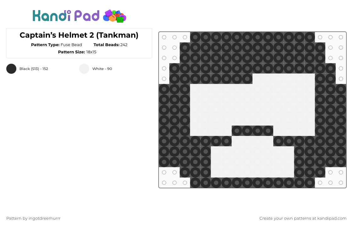 Captain’s Helmet 2 (Tankman) - Fuse Bead Pattern by ingotdreemurrr on Kandi Pad - black,white,tankman,tankmen,fnf,fridaynightfunkin,helmet,newgrounds