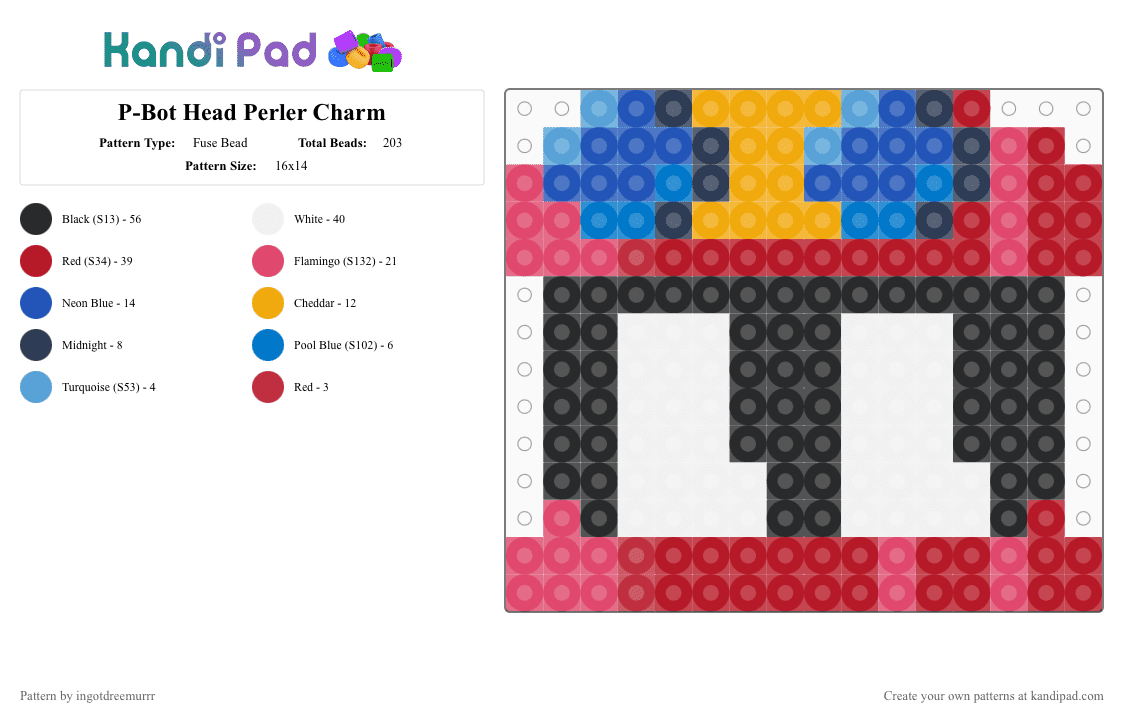 P-Bot Head Perler Charm - Fuse Bead Pattern by ingotdreemurrr on Kandi Pad - blue,red,pbot,perler,newgrounds