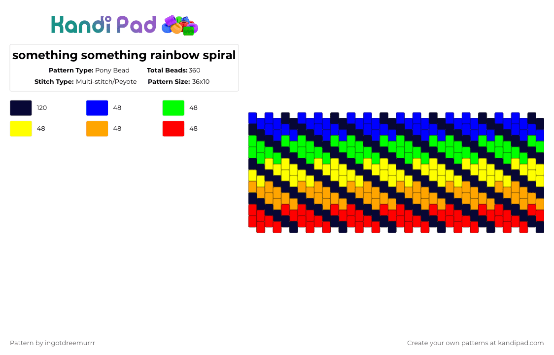 Thick Rainbow Striped Spiral Multistitch Cuff - Pony Bead Pattern by ingotdreemurrr on Kandi Pad - spiral,rainbow,stripe,striped,stripes,colorful