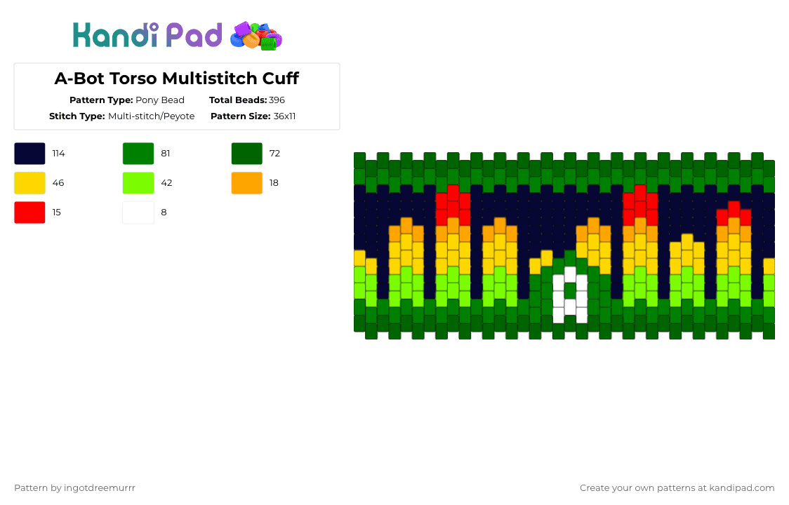 A-Bot Torso Multistitch Cuff - Pony Bead Pattern by ingotdreemurrr on Kandi Pad - green,abot,robot,newgrounds,cuff,multistitch,music,visualizer,speaker