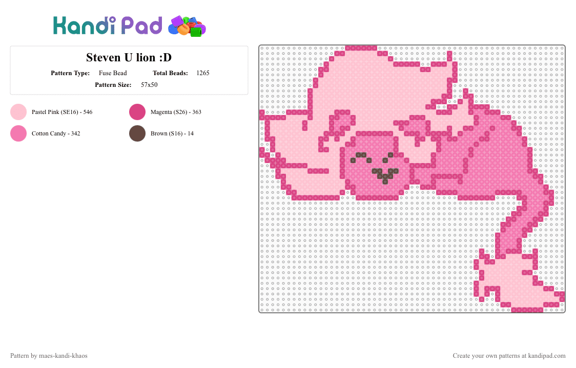 Steven U lion :D - Fuse Bead Pattern by maes-kandi-khaos on Kandi Pad - pink