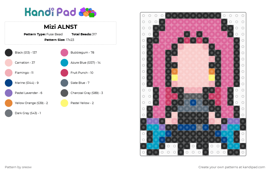 Mizi ALNST - Fuse Bead Pattern by oreow on Kandi Pad - black,pink,beige,alnst,anime,character