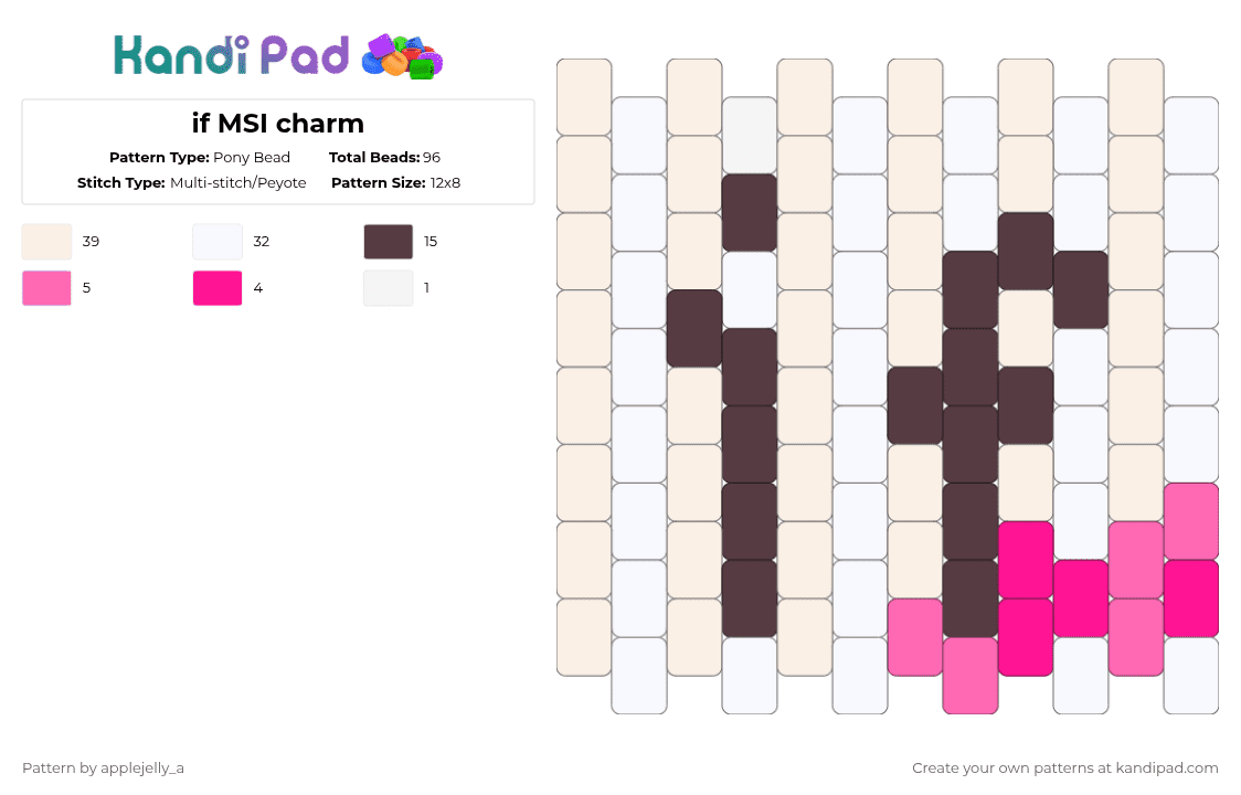 if MSI charm - Pony Bead Pattern by applejelly_a on Kandi Pad - white,pink,brown,msi,peak,charm,gayfurrycorn,ummm,yuhh,tadc,ddlc